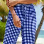 Gingham Capri Pants – Drawstring Comfort & Breathable Cotton-Linen