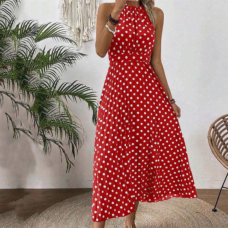 Women's Polka Dot Halter Neck Dress👗