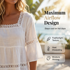 🌸 Elegant Square Neck Summer Blouse – Boho Lace, Bell Sleeves, Tiered Flow ✨