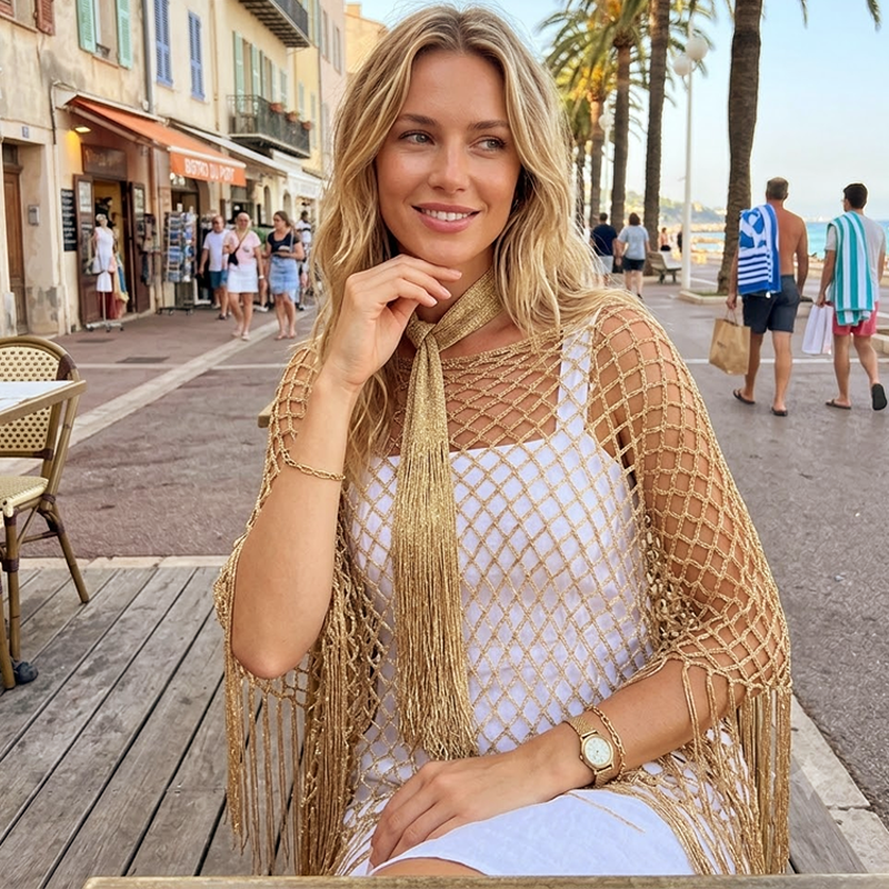 💐Summer Metallic Crochet Cover-Up – Lightweight, Flowy & Effortlessly Stylish summer outfit