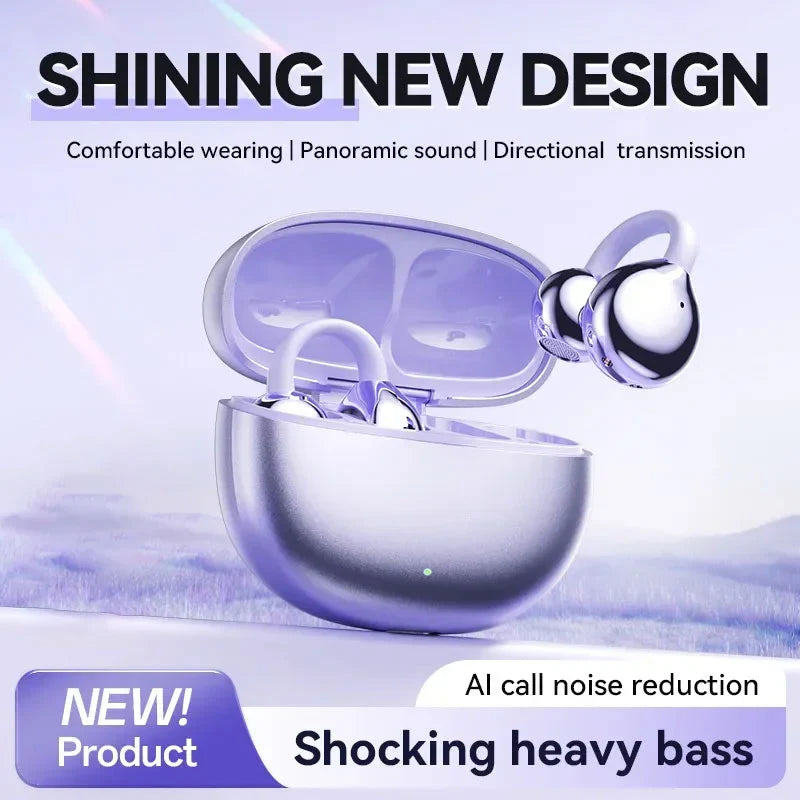 🎧 Bluetooth 5.4 Clip-On Open Ear Earbuds with Noise Cancelling – AI Noise Cancelling 🎶