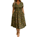 ✨Women's V-Neck Floral Print Dress with Twist Waist