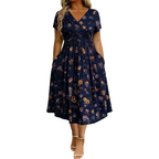 ✨Women's V-Neck Floral Print Dress with Twist Waist