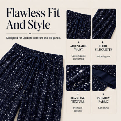 🖤Women's Glitter Fashion Adjustable Drawstring Slimming Elastic Waist Straight-Leg Pants