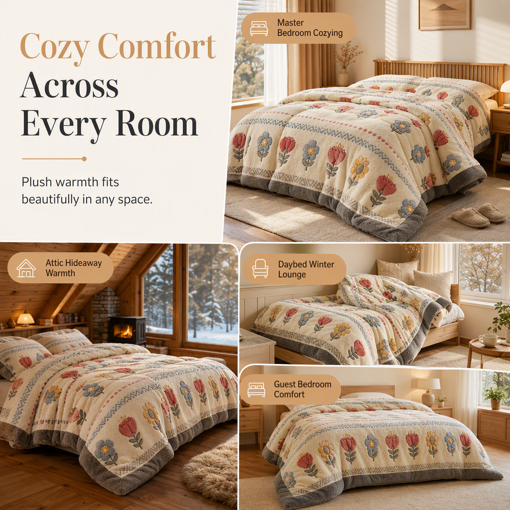 🔥 50% OFF ❄️ Double-Sided Sherpa Fleece Comforter – Thick Warm Winter Quilt, Soft Velvet Feel for Cozy Bedroom Bedding 🛏️✨