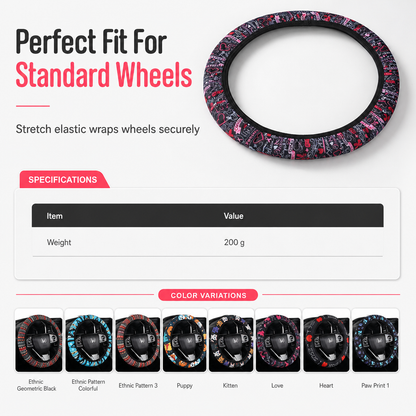 Universal 38cm Ringless Silk Steering Wheel Cover Printed Breathable Car Wheel Protector for All Seasons