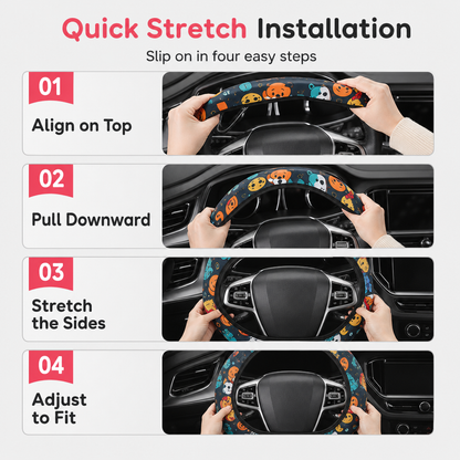 Universal 38cm Ringless Silk Steering Wheel Cover Printed Breathable Car Wheel Protector for All Seasons