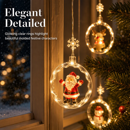 LED Christmas Icicle String Lights USB Powered Star and Christmas Tree Ring Hanging Lights for Holiday Window Decoration